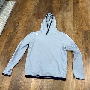 Kids Hooded Pullover with navy Trim performance material